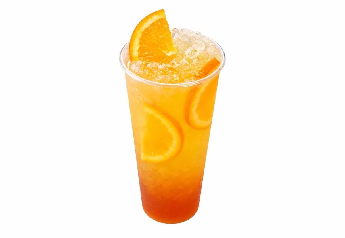 Bahama Mama LIT TEA, an orange tropical energy tea with an orange slice
