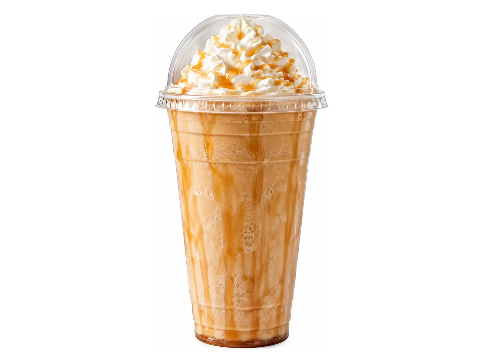 Caramel Machiatto protein coffee topped with whipped cream and caramel drizzle