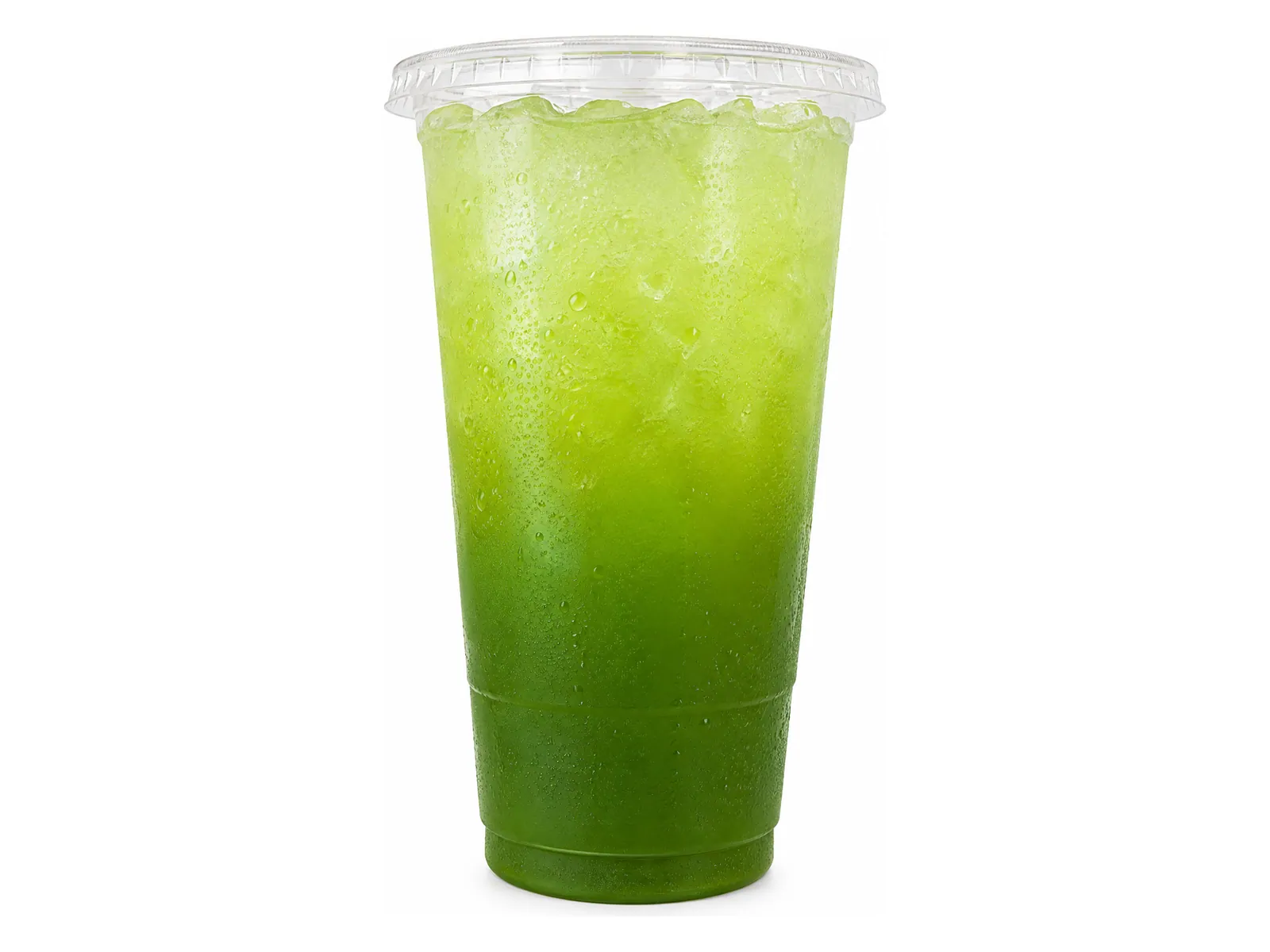 Greens Booster wellness refresher with a green ombre over ice